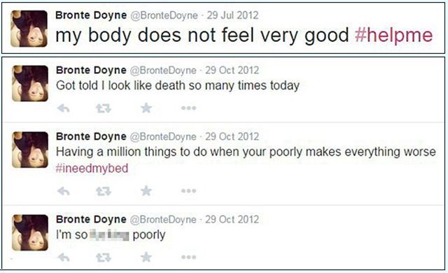 Những dòng tweet đầy tuyệt vọng của Bronte trên giường bệnh. 