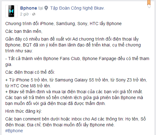  Hình ảnh được chụp từ Fanpage chính thức của thương hiệu Bphone. 