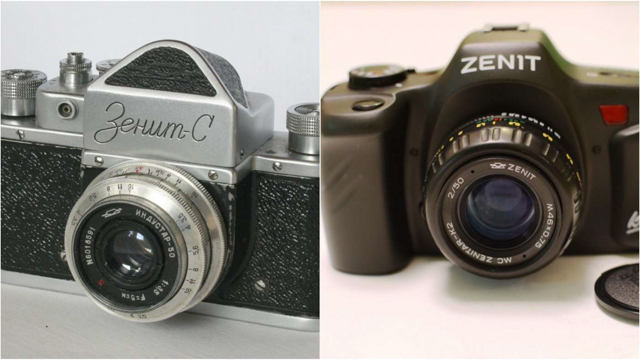 Zenit-S (trái) được sản xuất năm 1955 và Zenit KM Plus (phải).