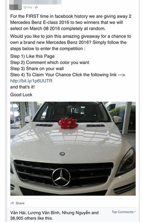  Một chương trình give away xe Mercedes với gần 40 nghìn lượt like. 