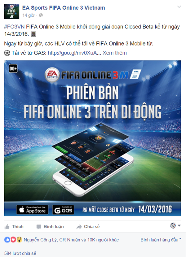 
FIFA Online 3 Mobile xuất hiện vào hôm qua trên fanpage.
