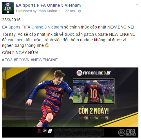 
Fanpage FIFA Online 3 đã công bố cập nhật.
