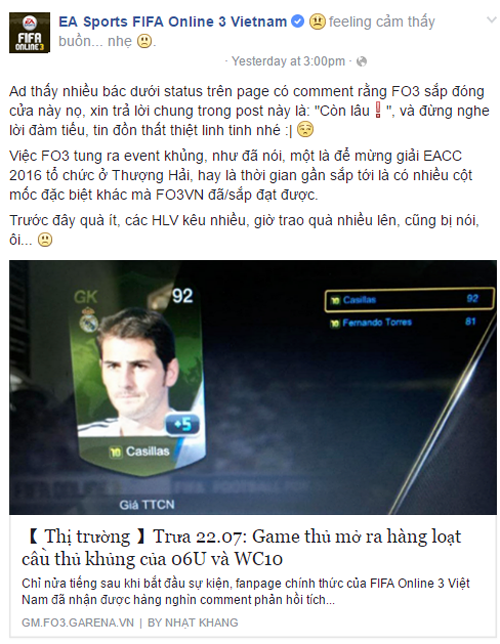 
Fanpage chính thức của FO3 Việt cũng đã bác bỏ tin đồn này.
