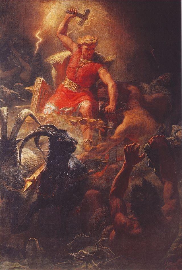 
Hình ảnh thần Thor cùng cây búa Mjollnir trong các tác phẩm hội họa.
