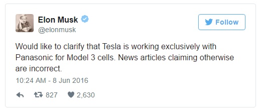 Tweet phủ nhận thông tin Tesla hợp tác với Samsung của Elon Musk
