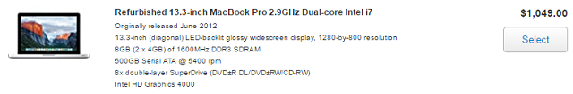 Macbook Pro phiên bản 2012 tân trang lại vẫn được bày bán. 