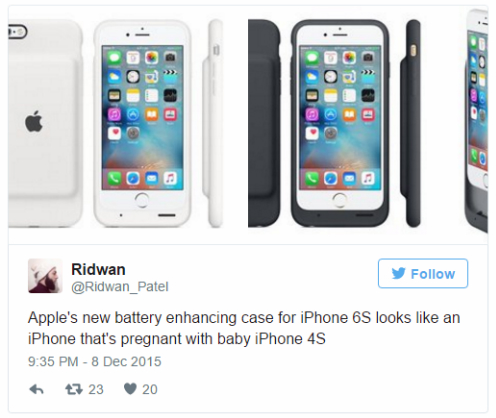 
Hẳn nhiều người vẫn còn nhớ case điện thoại sạc pin của Apple từng bị chê là nhìn như thể chiếc iPhone 6 đang mang thai một em iPhone 4S
