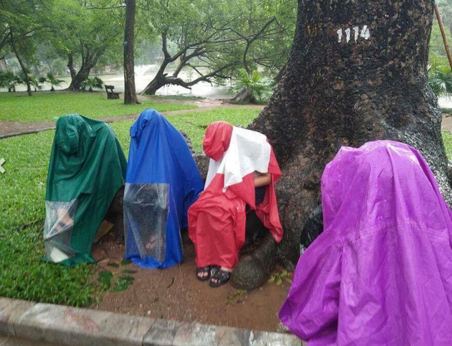 
Hình ảnh nhóm bạn trẻ đội mưa chơi game quanh Hồ Gươm khiến người ta thực sự ngán ngẩm. (Ảnh: Beatvn)
