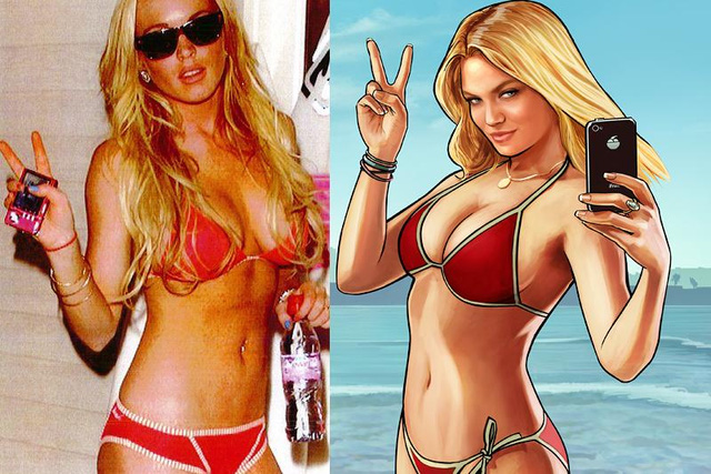 
Lindsay Lohan và cô gái hình bìa của GTA V.
