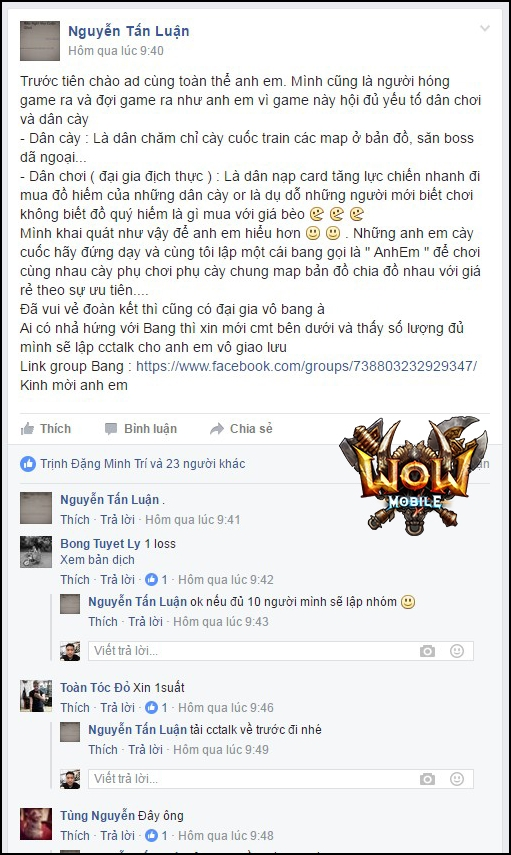 
WoW Mobile đã tạo nên một cộng đồng lớn mạnh

 
