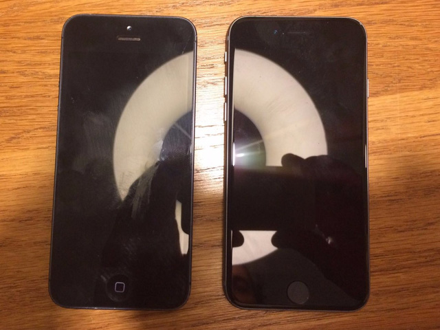  Bức ảnh rò rỉ đầu tiên của iPhone SE (bên phải) cùng iPhone 5. 