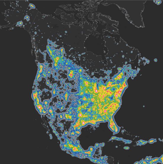  Ô nhiễm ánh sáng ở Bắc Mỹ 