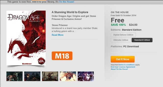 Cơ hội lấy Dragon Age: Origins miễn phí cho tất cả game thủ