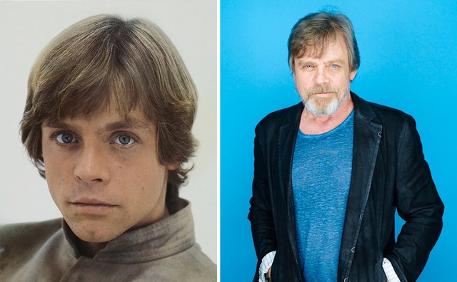 
Mark Hamill trong vai Luke Skywalker, con trai của Anakin Skywalker (Darth Vader). Bên trái là hình năm 1980 và bên phải là hình năm 2015.
