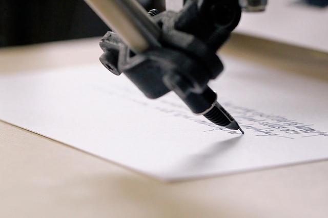  Dùng bút viết, mực thông thường và một cánh tay robot để viết thư tay. 