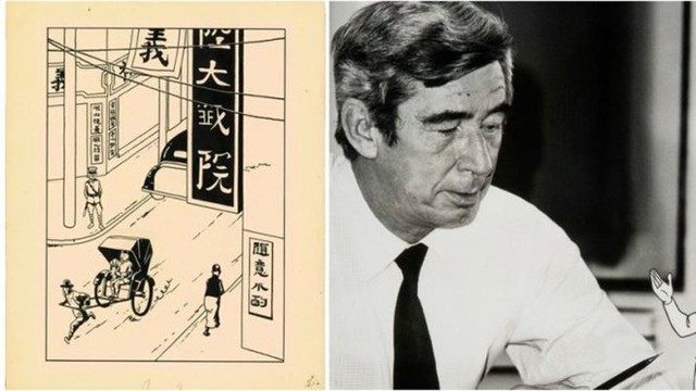 
Tranh gốc được đấu giá (trái) và Hergé (phải).
