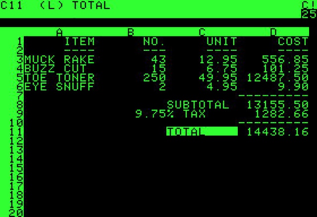 Giao diện phần mềm VisiCalc dùng để thiết kế nên máy tính Apple II.