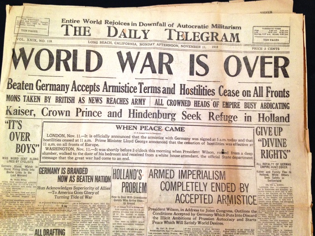 
Hình ảnh tờ báo đưa tin thế chiến 1 kết thúc vào ngày 11/11/1918.
