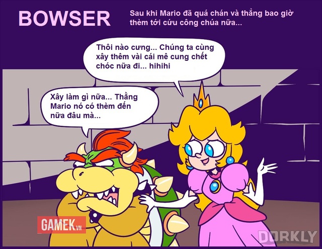 
Bowser cứ tạo ra nhiều chướng ngại vật trong mê cung đi, rồi đến một ngày Mario không thèm đi cứu công chúa nữa thì ai mới là người cảm thấy buồn chán đây?
