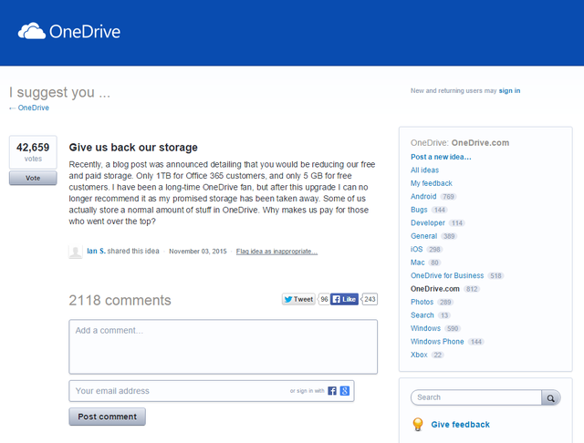  Topic yêu cầu Microsoft duy trì chính sách cũ với OneDrive 