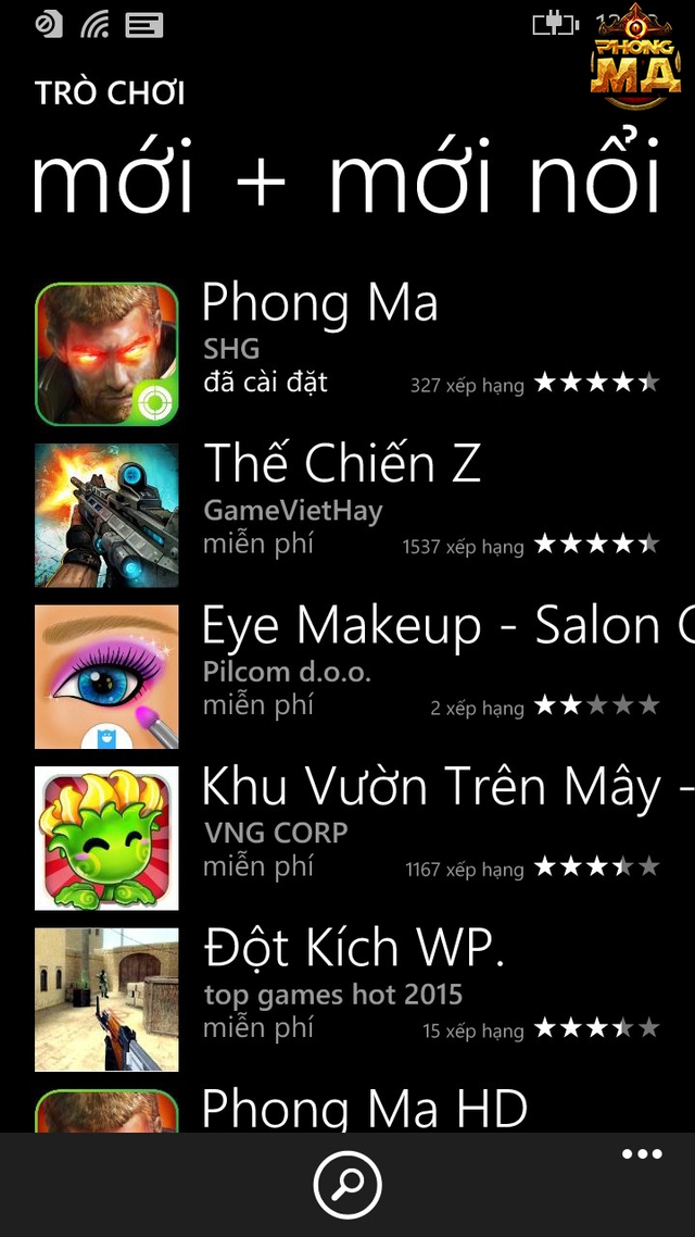 
Phong Ma từng lọt TOP 1 bảng xếp hạng ứng dụng vào ngày đầu ra mắt trên Windows Phone.
