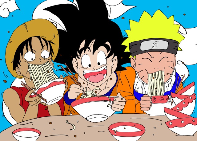 Naruto, Songoku, Luffy, \