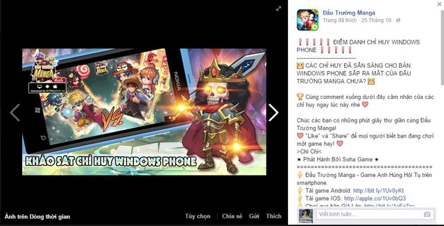 Đấu Trường Manga hé lộ những thông tin đầu tiên về sự xuất hiện của phiên bản dành cho Windows Phone