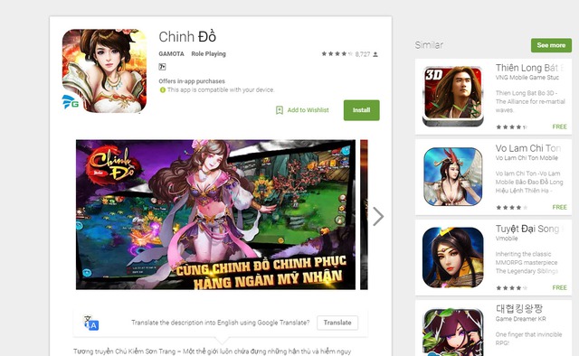 Game Tiểu Sư Muội của GAMOTA “đội lốt” Chinh Đồ trắng trợn trên Google Play