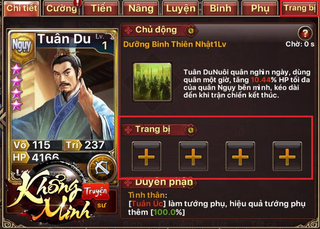 Click vào biểu tượng dấu + để trang bị cho nhân vật