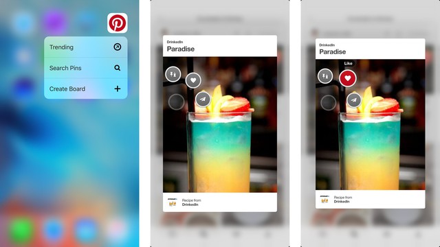  Với mạng xã hội Pinterest, từ màn hình chính bạn cũng có thể truy cập nhanh các xu hướng mới, tìm kiếm và tạo bảng. 
