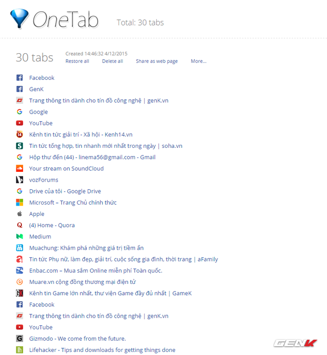  OneTab là giải pháp tuyệt vời cho người dùng trình duyệt có thói quen mở nhiều tab cùng lúc. 