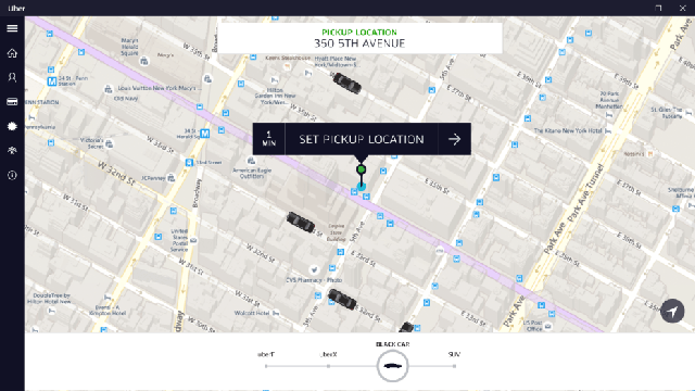 
Giao diện của Uber tr&ecirc;n Windows 10.
