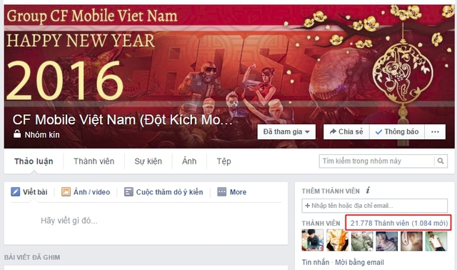 
Group Đột Kích Mobile Việt với hơn 21000 thành viên tham gia
