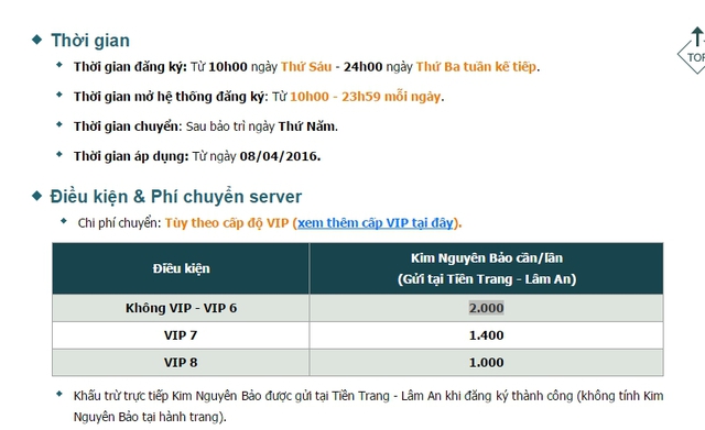 
Thông báo về mức giá chuyển server trong Võ Lâm Truyền Kỳ khiến nhiều game thủ bàn tán
