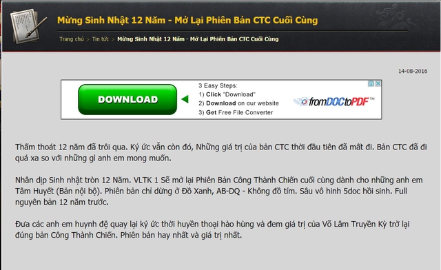 
Xuất hiện Website giả mạo VNG đăng tải thông báo ra mắt Võ Lâm Truyền Kỳ Công Thành Chiến tại Việt Nam
