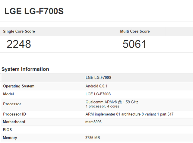  Điểm Geekbench của LG G5. 