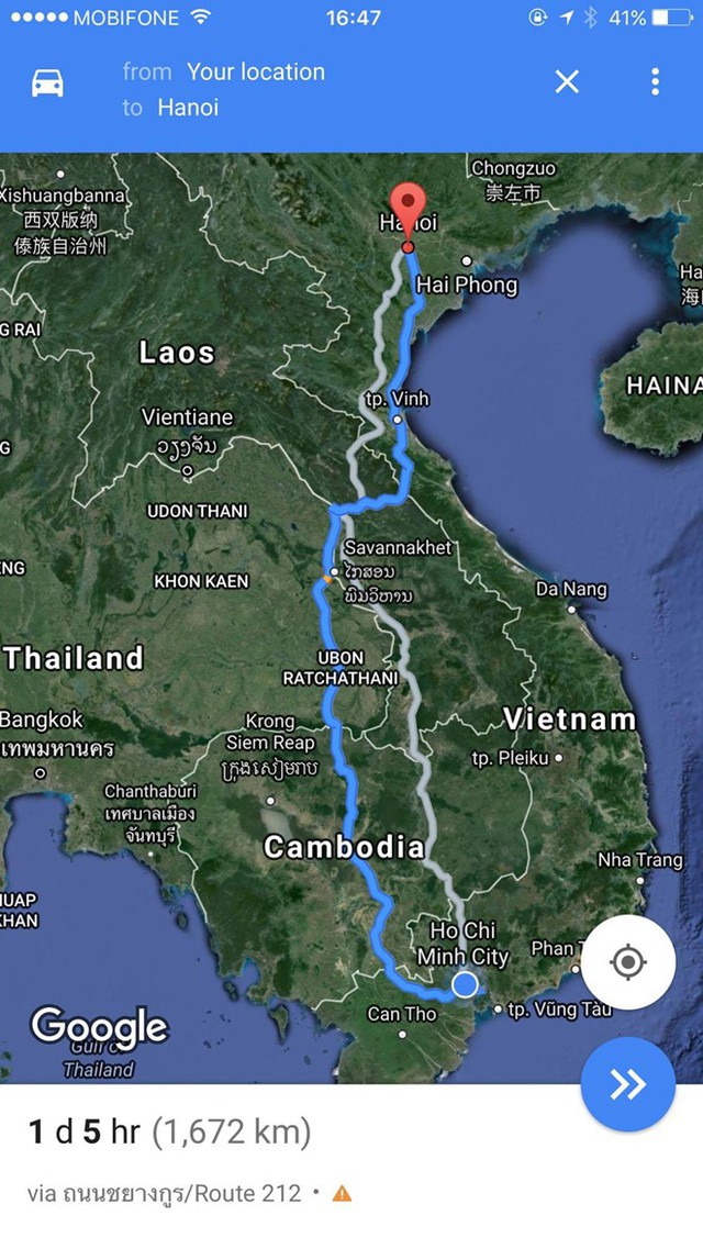  Nếu lái xe từ TP HCM, bạn phải đi qua Campuchia, Thái Lan, Lào để đến được Thủ đô Hà Nội. 