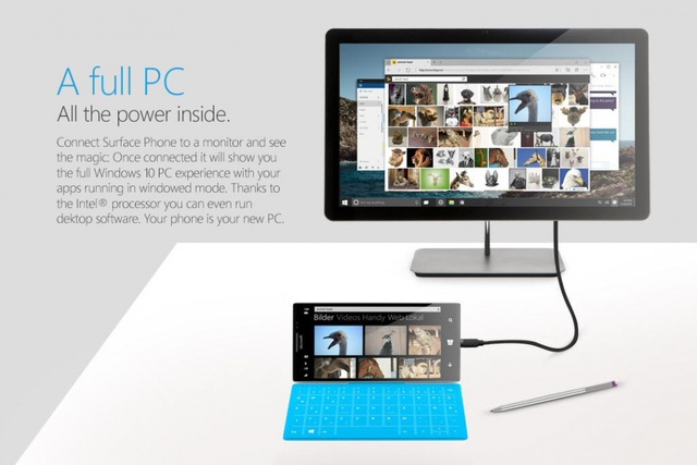 Nhờ có công nghệ Continuum trên Windows 10 Mobile, Surface Phone thậm chí có thể thay thế chiếc PC cũ kĩ trong nhà bạn 