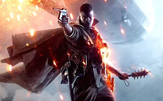
Tấm poster với tông màu xám cùng các tia lửa màu cam đặc trưng của dòng Battlefield.
