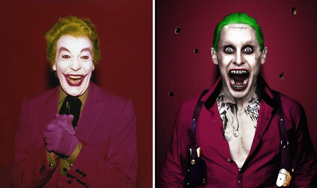  Joker 1966 và 2016: Joker ngày xưa chuộng màu tóc rêu phong cổ kính, chứ bây giờ tông xanh lá, pastel mới là thời thượng nhé. Ai dám bảo Joker không chất chơi nào? 
