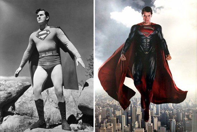  Superman 1948 và 2016: có vẻ như sau 68 năm (cộng cả tuổi mụ là 69), cụ Superman lại ngày càng trẻ ra, thậm chí là ăn kiêng và không còn thích mặc quần chip ra ngoài quần dài thì phải? 