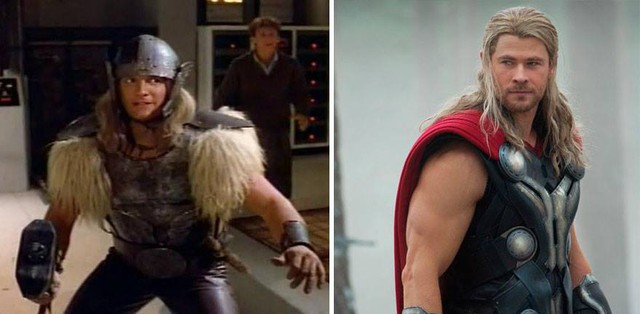  Thor 1978 và 2015: có khi Thor ban đầu là người Viking ý nhỉ? Chắc do tu tập tốt nên anh được gọi lên trời... Minh chứng là trong series mới nhất, cái búa đóng thuyền gỗ vẫn còn nguyên kia kìa! 