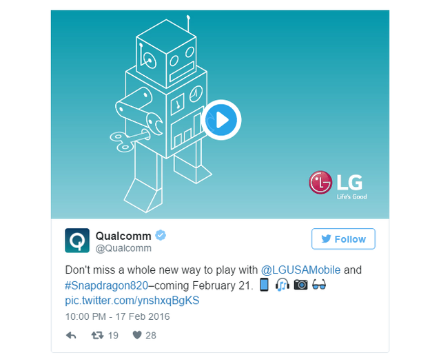 
Qualcomm xác nhận smartphone của LG sẽ sử dụng vi xử lý Snapdragon 820.
