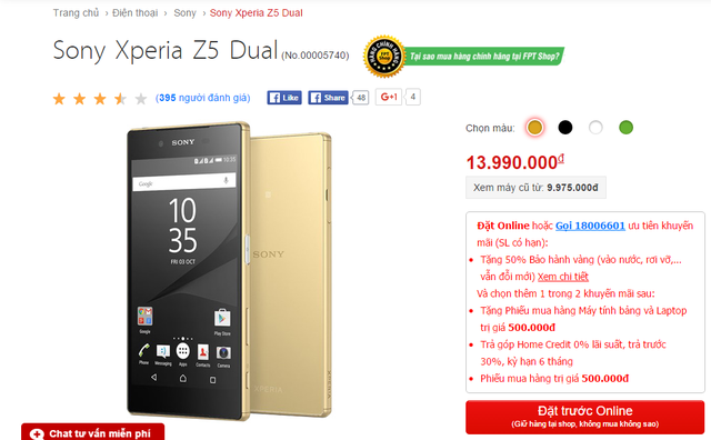  Mức giá mới dành cho Xperia Z5 của Sony. 