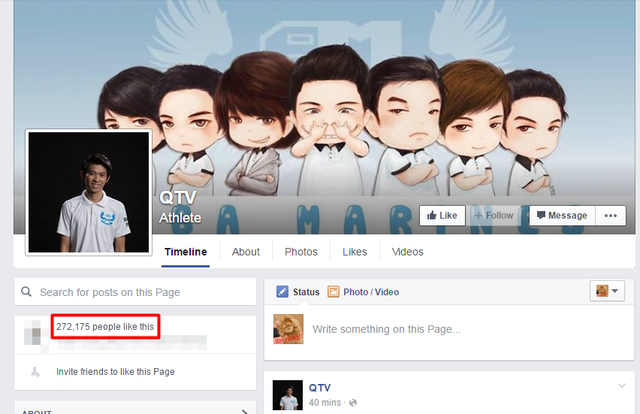 
Fanpage ăn theo QTV đã vượt qua fanpage chính chủ, đạt mốc 272.175 like.
