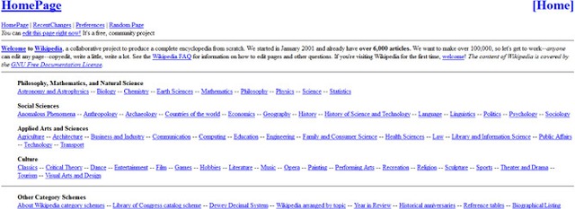  Giao diện Wikipedia hồi năm 2001. Ảnh Internet 