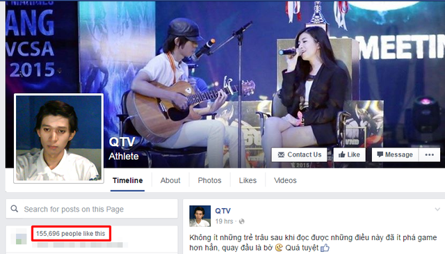 
Fanpage ăn theo này thậm chí còn fake giống cả ảnh đại diện lẫn ảnh cover, đạt 155.696 like.
