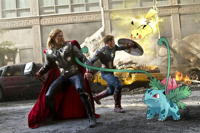 
Trong Avengers, Captain America và Thor đang phải rất vất vả chống đỡ lại những đòn tấn công của đám Ivysaur và Pikachu.
