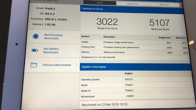  Kết quả Geekbench đối với iPad Pro 9,7 inch mới. 