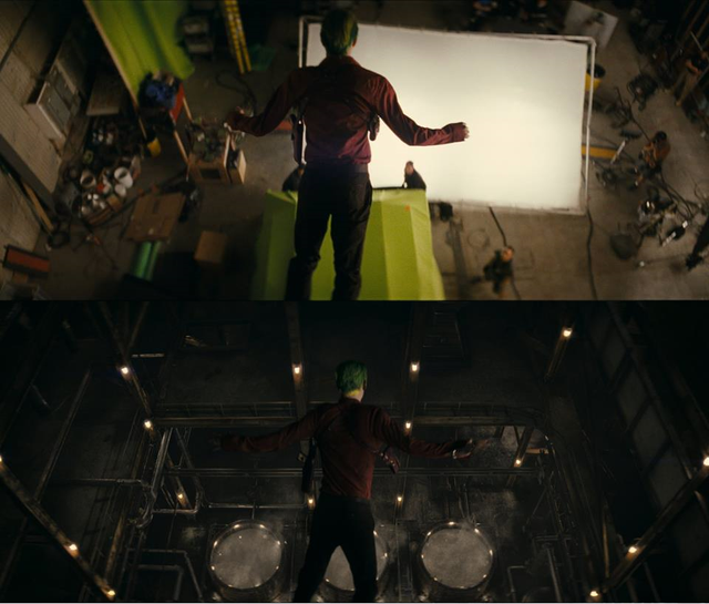 
Cảnh Joker nhảy xuống từ trên cao là thật, chỉ khác là nhảy xuống đệm màu xanh mà thôi.

